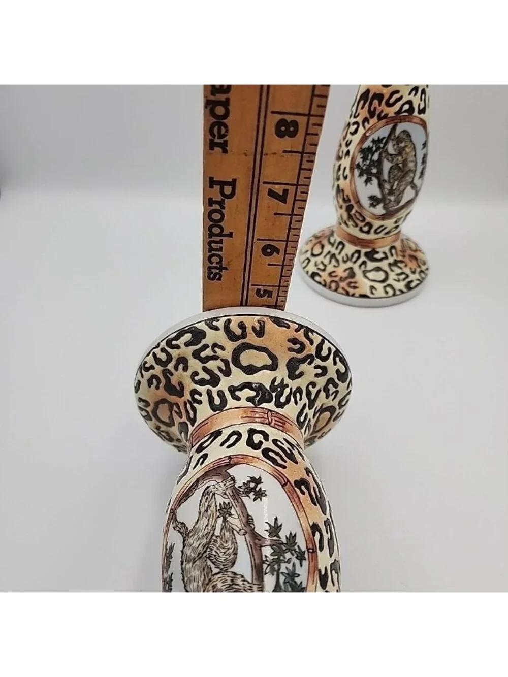 Vintage Monkey Animal Print Candlestick Holders Ceramic 9.5